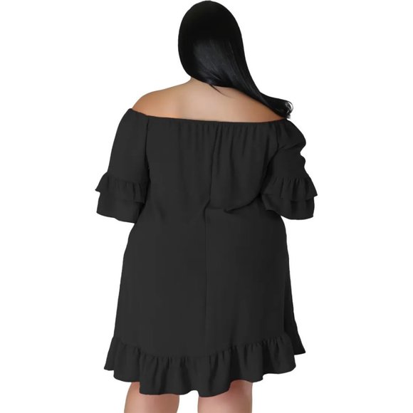 Women Fashion Plus Size Loose Off Shoulder Ruffled Dress - Picture 7 of 10